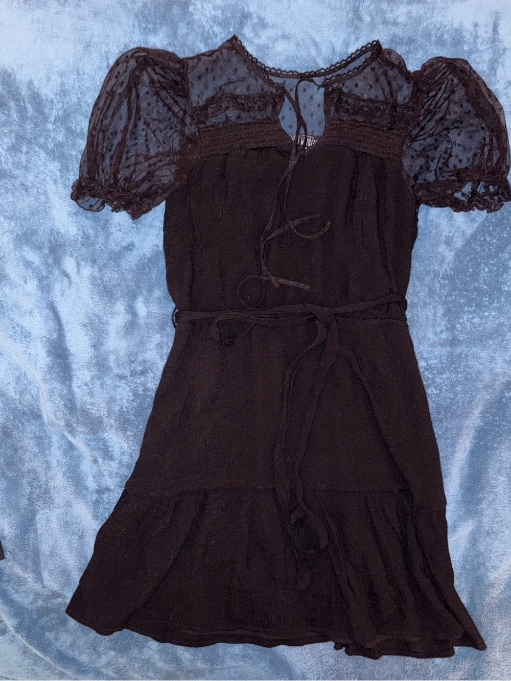 Sweet Wanderer Black Sheer Puff Sleeve Mini Dress